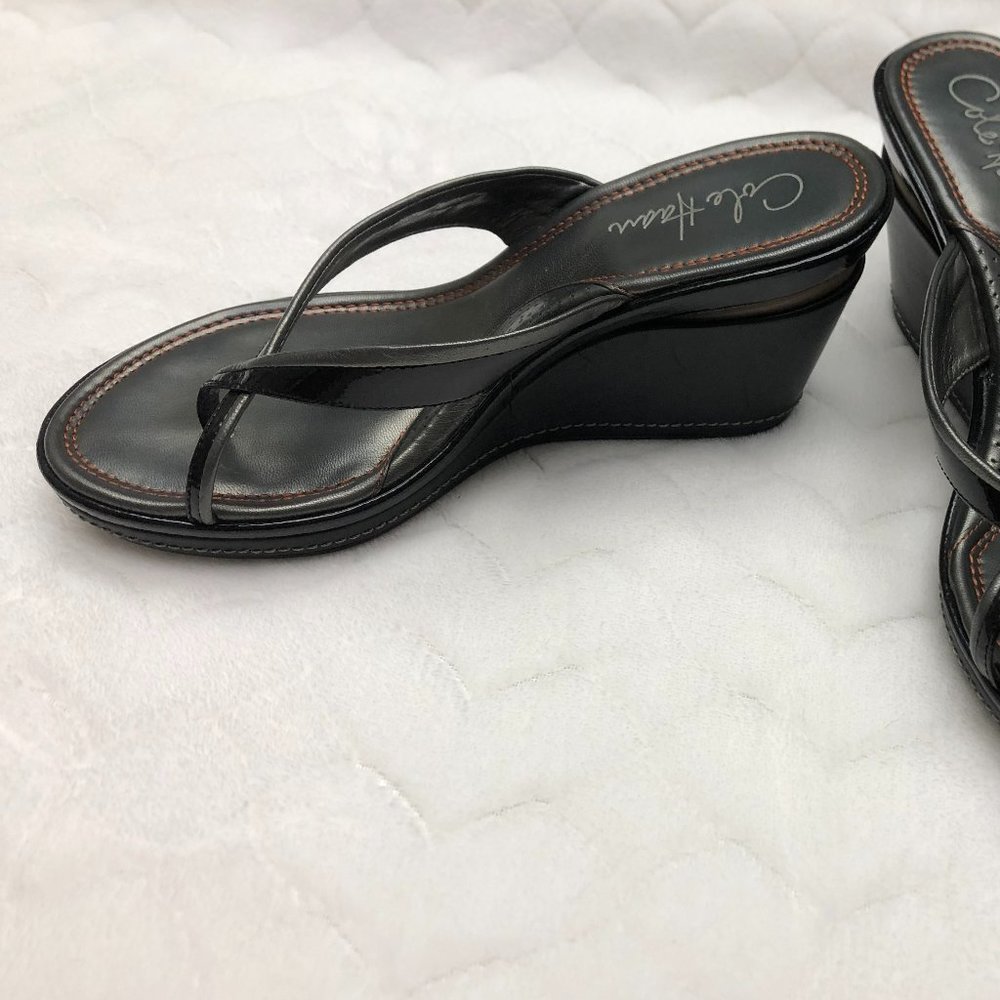 Cole Haan Black/Gun Metal Caprice Sandals with Air Bottoms Wedges Size: US 6.5 R